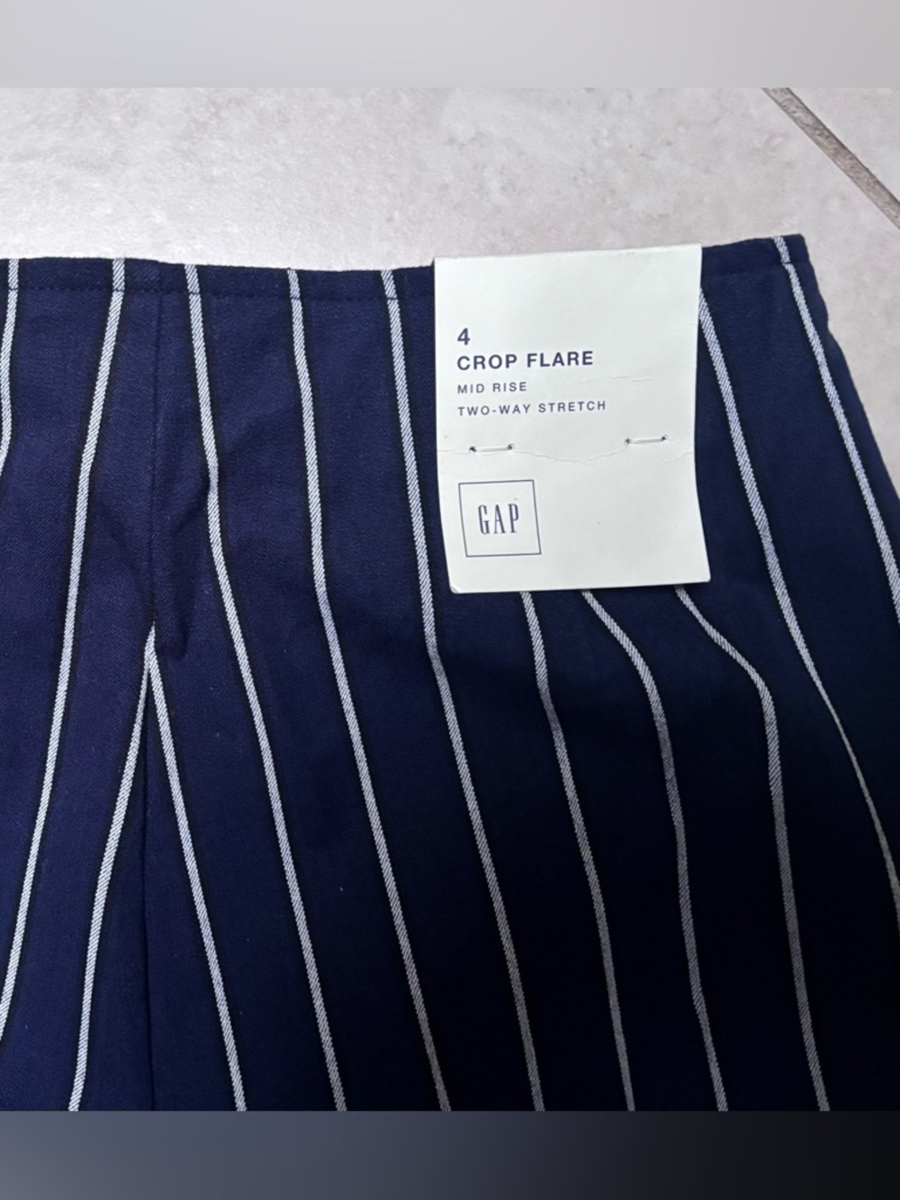 GAP Navy Vertical White Pinstripe Crop Flare Pants